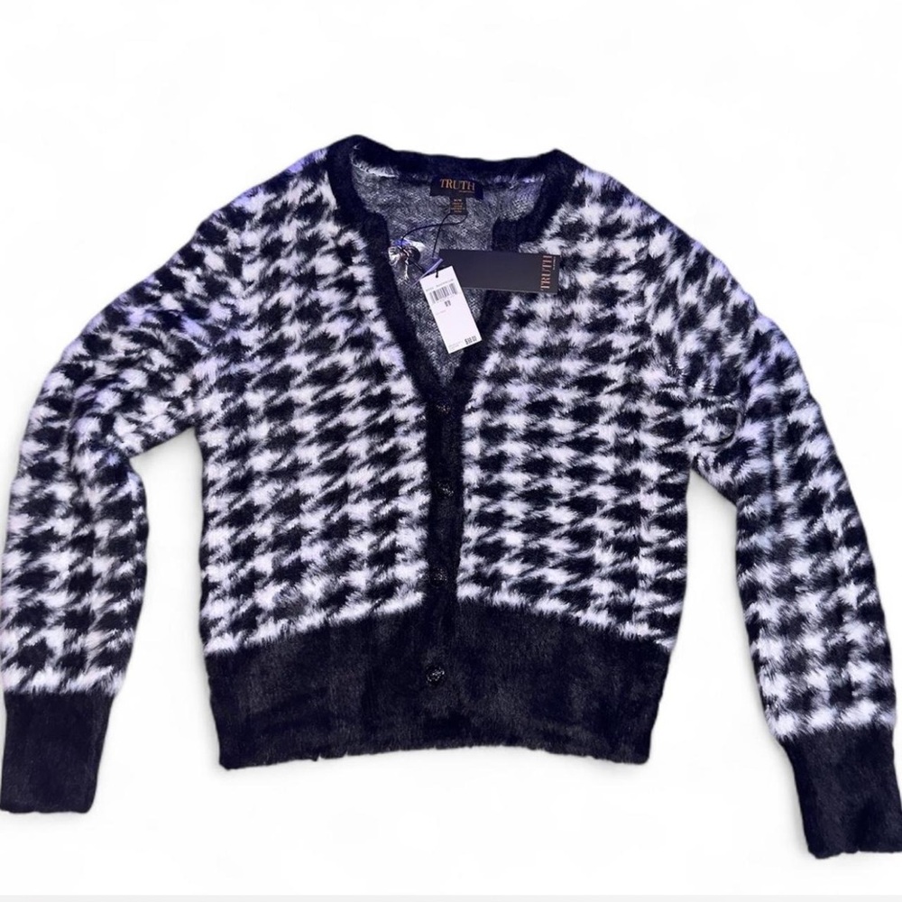 TRUTH by Republic Fuzzy Houndstooth Cardigan Sweater Mens Medium NWT Cozy Top